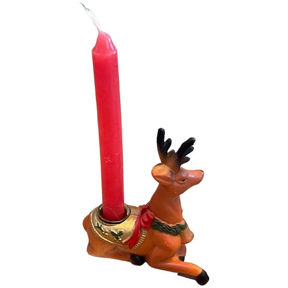Vintage Pair Pacific Rim Christmas Reindeer Candle Holders ~ Hong Kong ~ 3” Tall - Picture 3 of 10